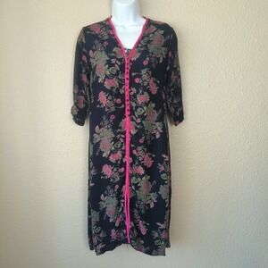 NEERU KUMAR women's floral tunic black and pink sz S buttons v neck tunic Dress